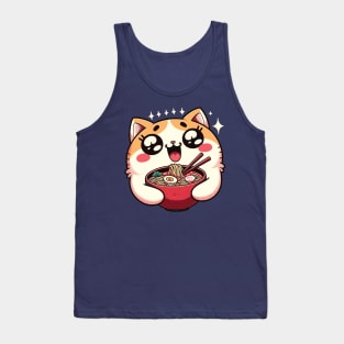 Cute Anime Kawaii Neko Cat Eating Ramen Tank Top